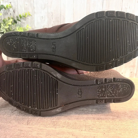 UGG Janney Leather and Sheepskin Leather Lace Up Wedge Boots with Fur Accent - Picture 10 of 11